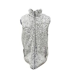 Thread Supply Sherpa Fleece Vest Charcoal Gray Full Zip Mock Neck Women's Medium